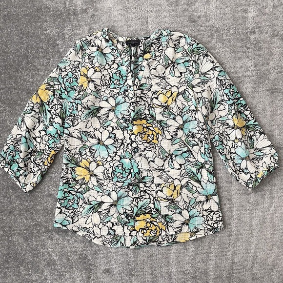 The Limited Tops - The Limited Shirt Womens Small Cream Black Floral Blouse Lightweight Flowy